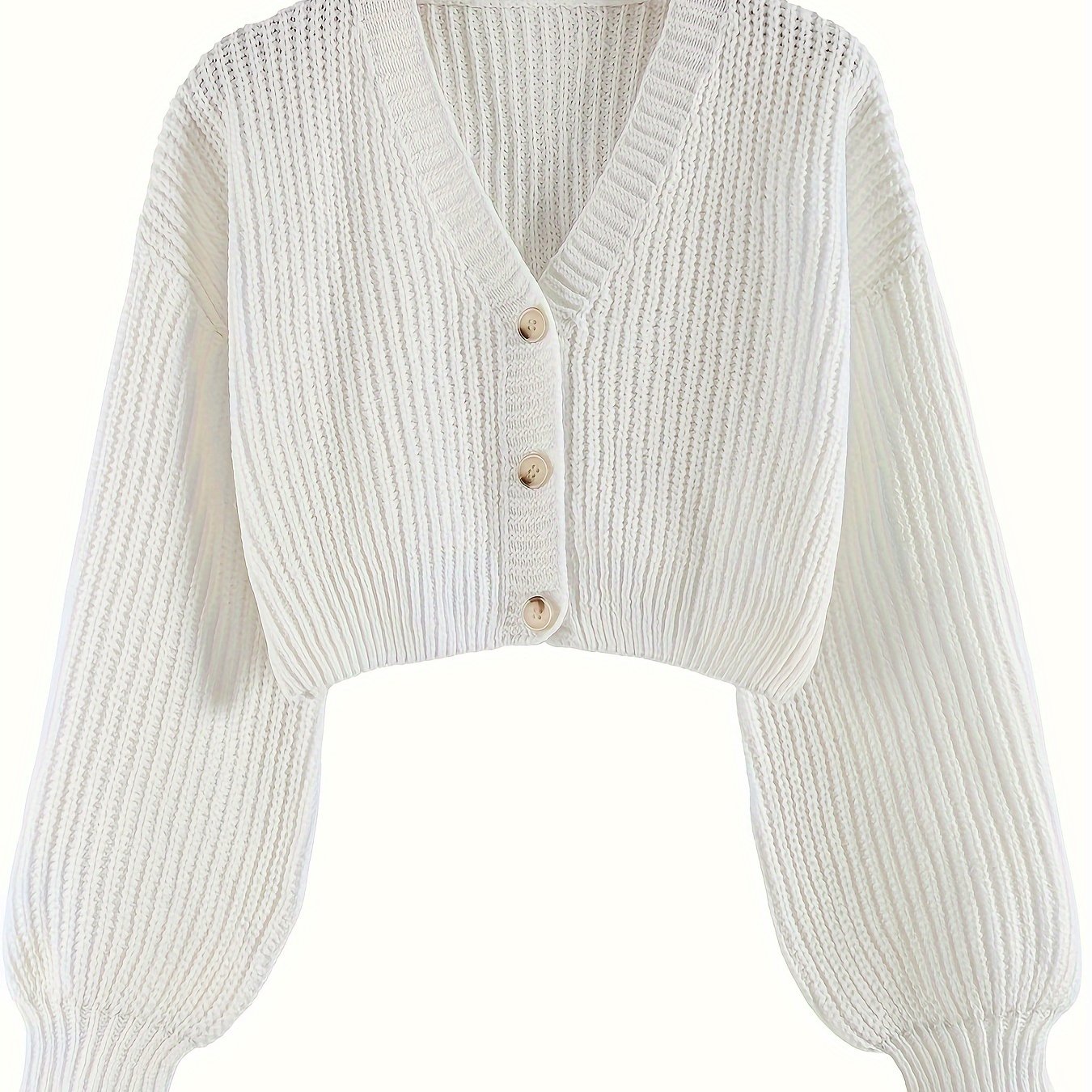 TEMU Elegant Solid Color Knit Cardigan With Button Detail - Drop Shoulder, Long Sleeve, Women' For Fall/winter
