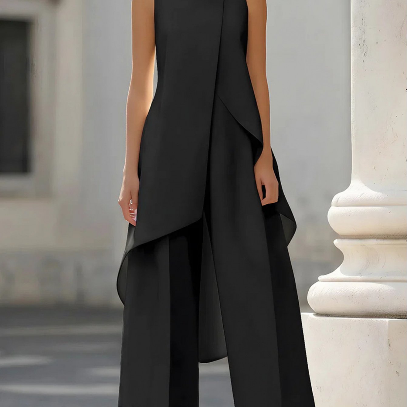 TEMU Nouvelle mode européenne et américaine pour femme, ensemble 2 pièces pour les quotidiens, pull manches à col montant et à design irrégulier +