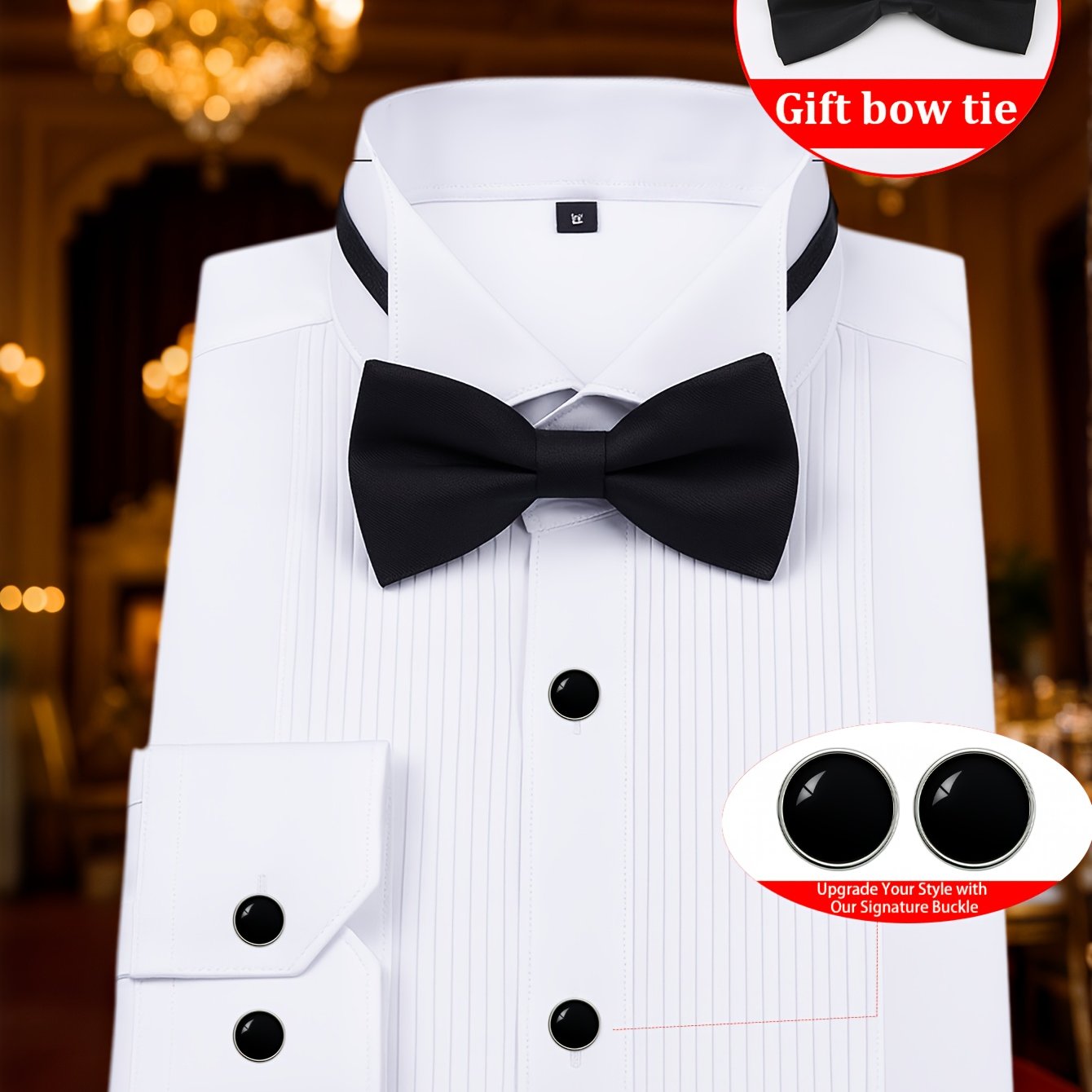 Men's Christmas Wedding Shirt with Bow Tie