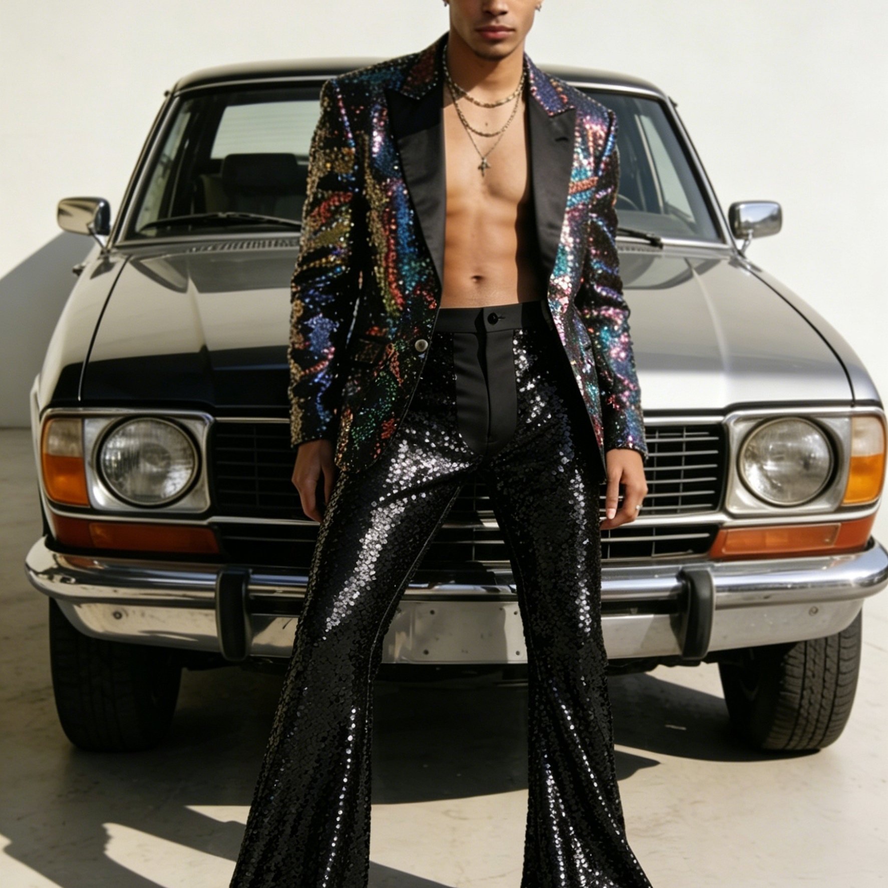TEMU Men's Sequin Flared Pants -bottoms - Shiny Sequin Trousers Suitable For Parties, Nightclub Outfits, Prom & Wear | Solid Color Regular Fit
