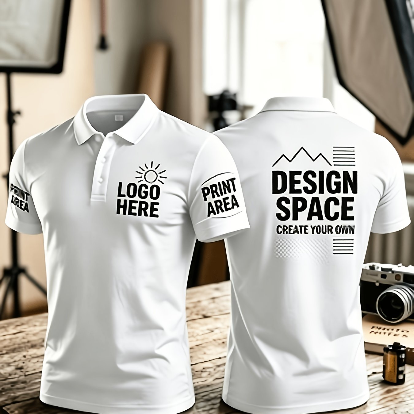 TEMU Men's Casual Shirt With Custom Logo Print, Summer Lapel Short Sleeve, Custom Corporate Workwear, Building Uniform