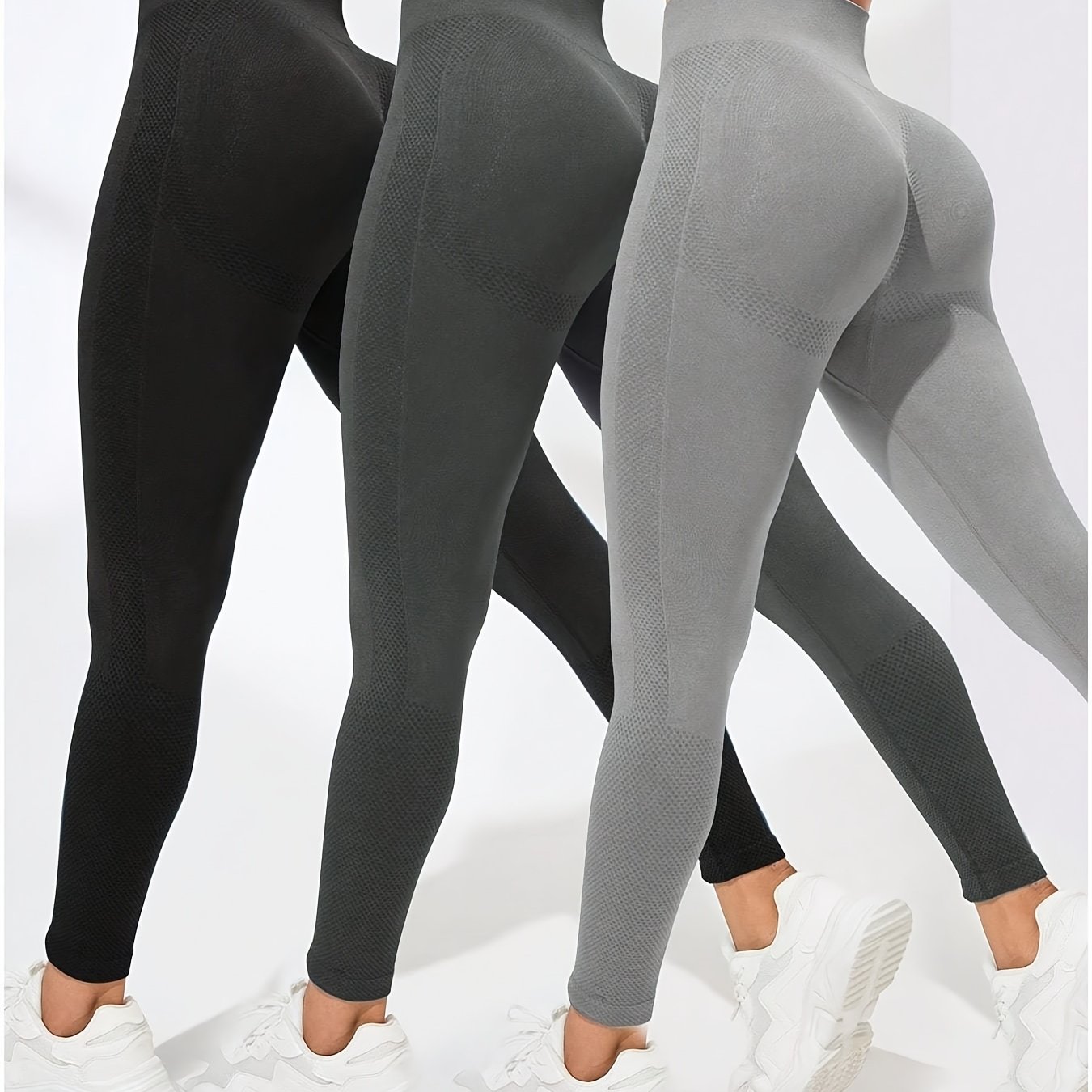 Image of Three-piece Set Of Women' Pants, Long Seamless Stretchy Tight Pants, High-waisted Anti-transparency Tummy Control Yoga Pants, Suitable For Fitness, Running, Cycling, Yoga, Exercise And Casual Wear.