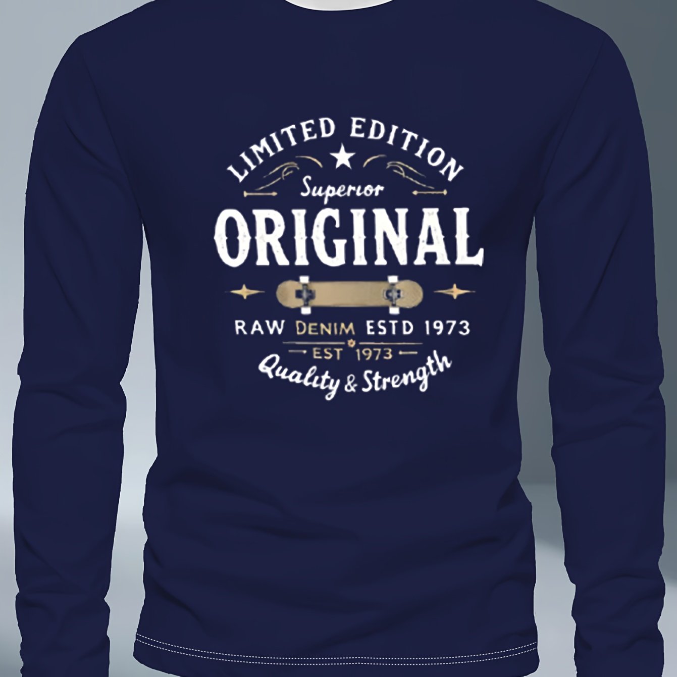 TEMU Men's Plus Size Regular Fit ' Edition Original' Vintage Style Long Sleeve T-shirt With Skateboard Elements
