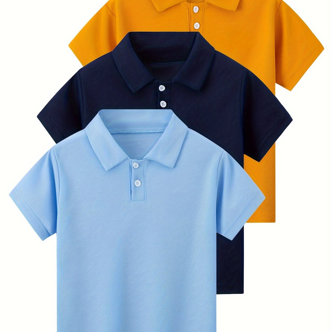 3pcs ' Summer Shirts, Casual Preppy Style, Solid Color, Short Sleeve, Breathable Polyester - Perfect For