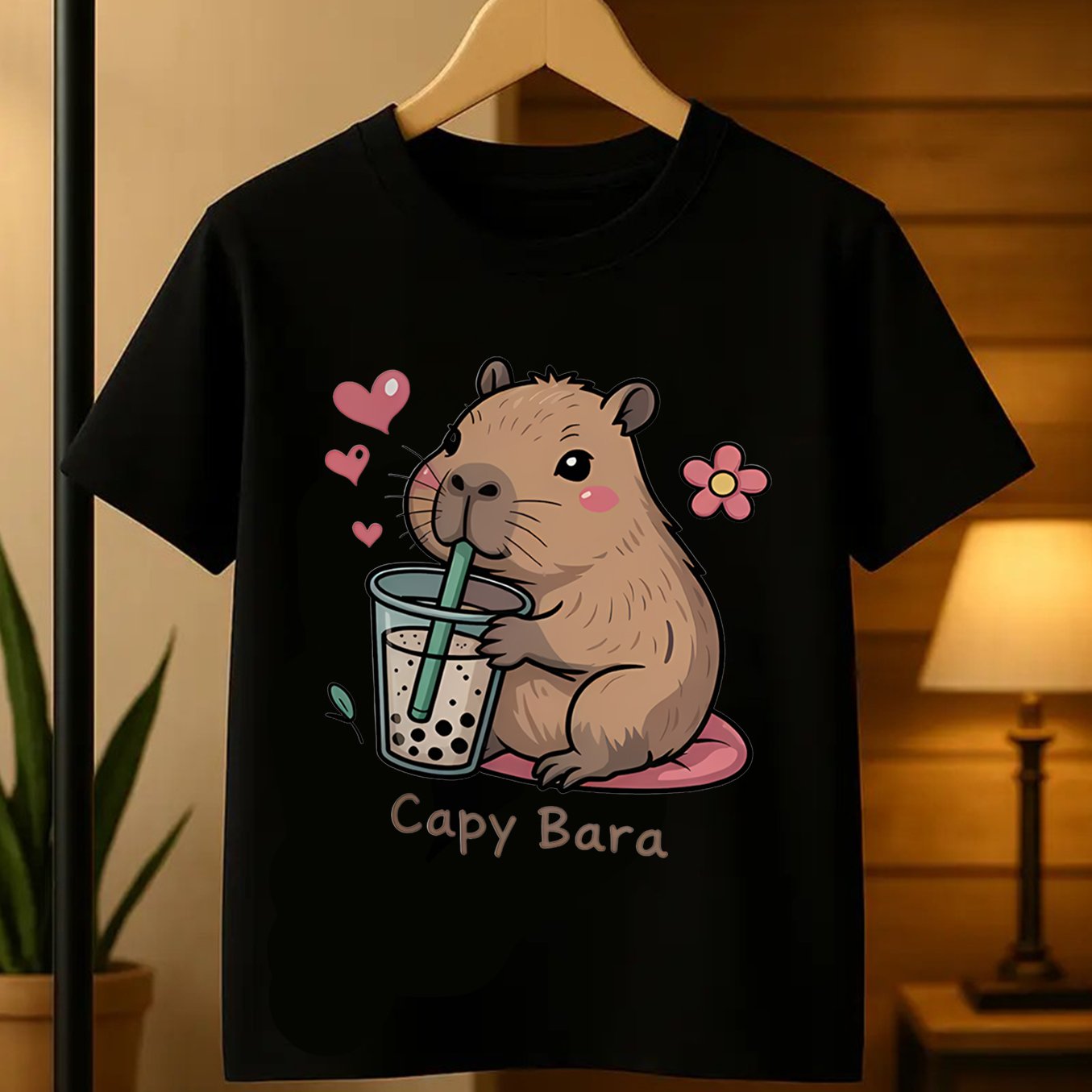 Image of Girls' Fashion Short-sleeve T-shirt Girls' Top Comfortable And Breathable Halloween Cute Bear Drinking Water Cartoon Print Pattern Summer Soft And Comfortable Short-sleeve T-shirt, Autumn
