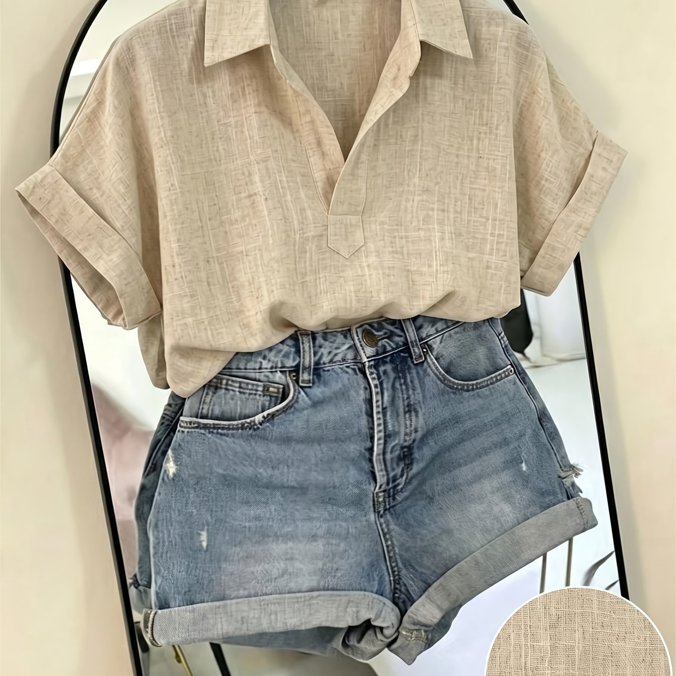 TEMU Women' Color Casual Versatile Daily Outing Shirt, Suitable For Spring, Summer, And Autumn