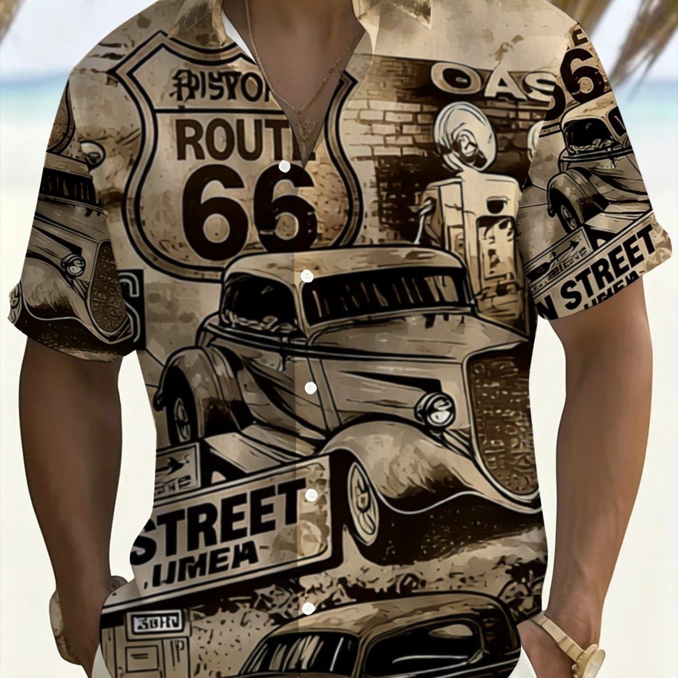 TEMU Vintage Themed Plus Size Short Sleeve Shirt For Men, Printed Casual Summer Top, Trendy Fashion Shirt For Men, Plus Size