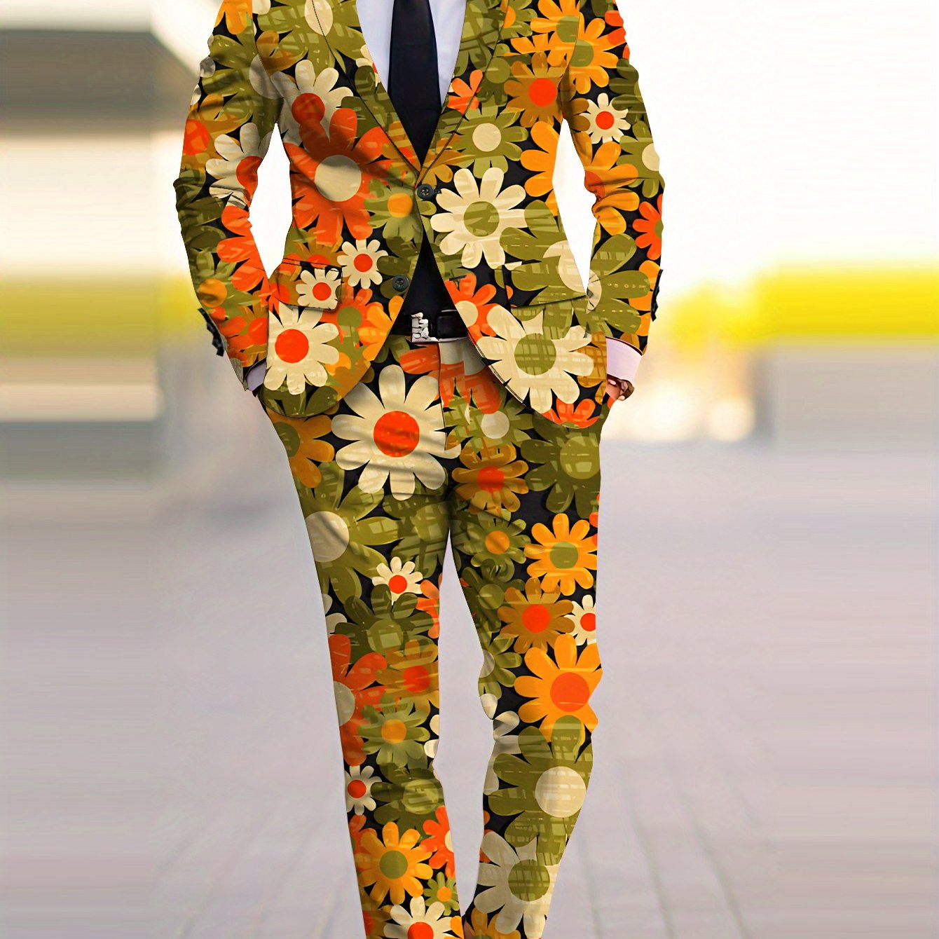 TEMU Fashion Western Print Men's Suit Set Casual Premium Suit Trousers Set