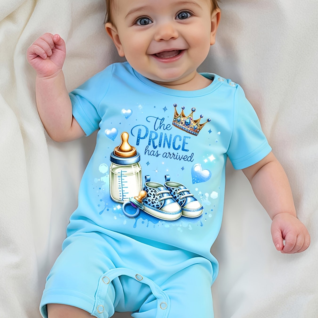 Image of Has Letter Print Short Sleeve Infant Four-corner Romper Bodysuit, Soft, Comfortable, And Breathable Children's Clothing, Pregnancy Gift, Perfect For Outdoor