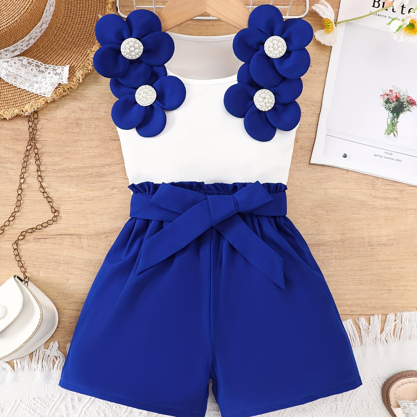 Image of Little Girl' Color Striped Vest + Elastic Waist Shorts 2pcs Summer Outfit, Suitable For Outdoor Casual Sportswear, Perfect For Outdoor