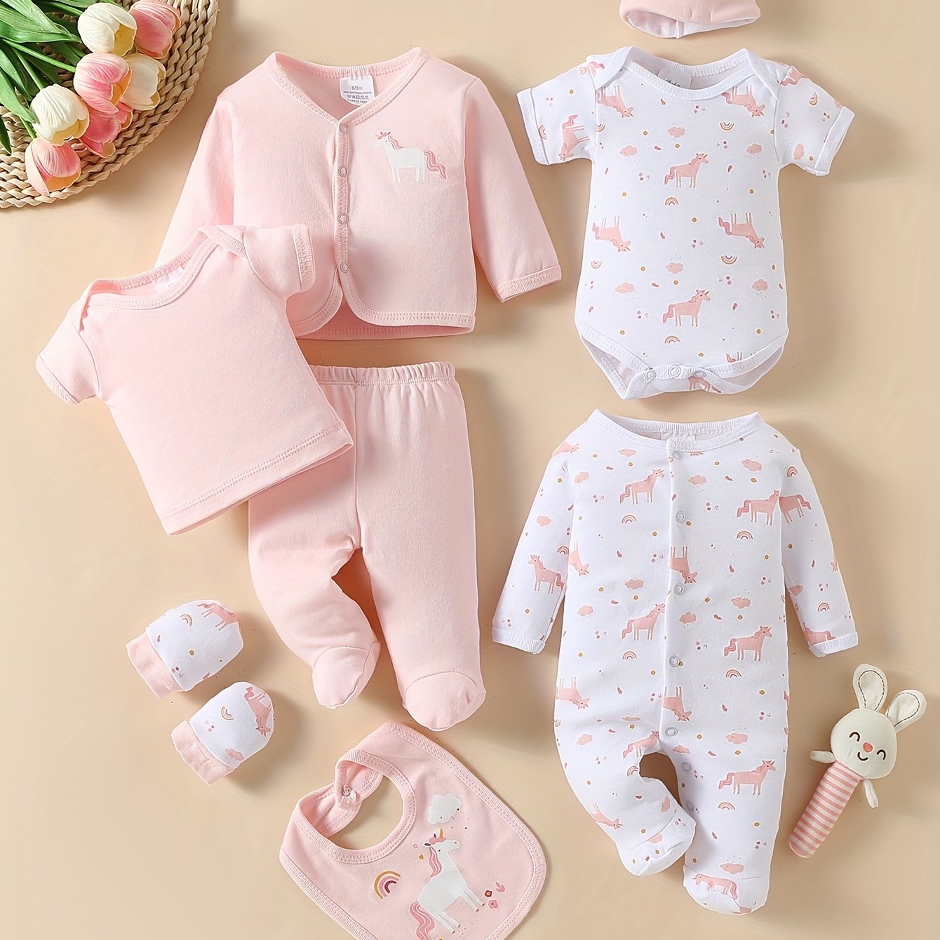 Image of 8pcs Baby Clothes Infant Set Newborn Baby Clothes Girl Newborn Set Climbing Clothes Romper Onesies Tops Pants Multi-piece Set Full Gift, For Outdoor