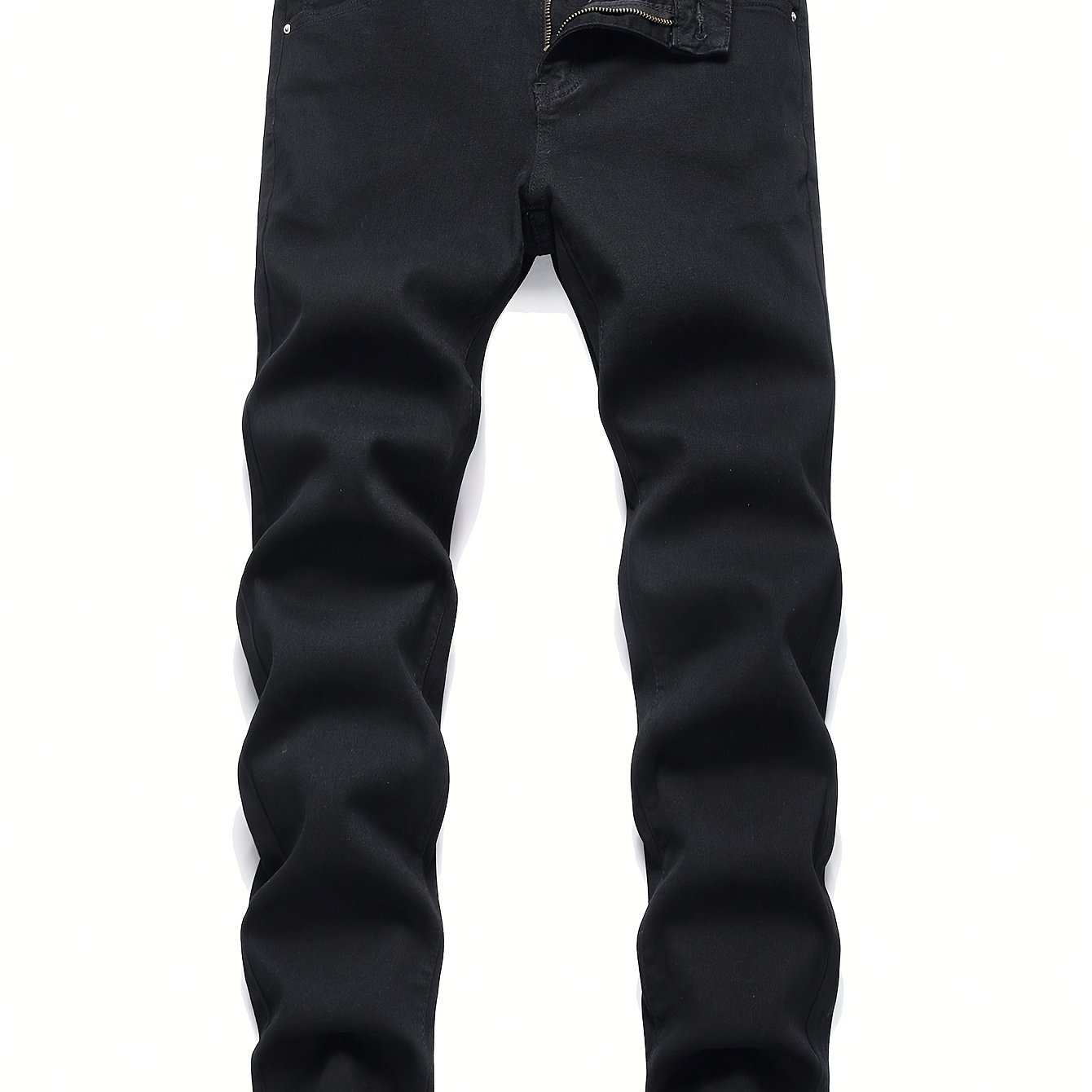 TEMU 1 Men's Straight-leg Black Washed Jeans - Four-season Stretch Denim, Machine-washable Medium-stretch Casual Pants, Suitable For Daily Wear, And