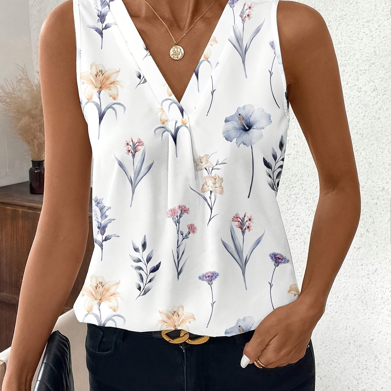 TEMU Print Pattern Sleeveless Blouse