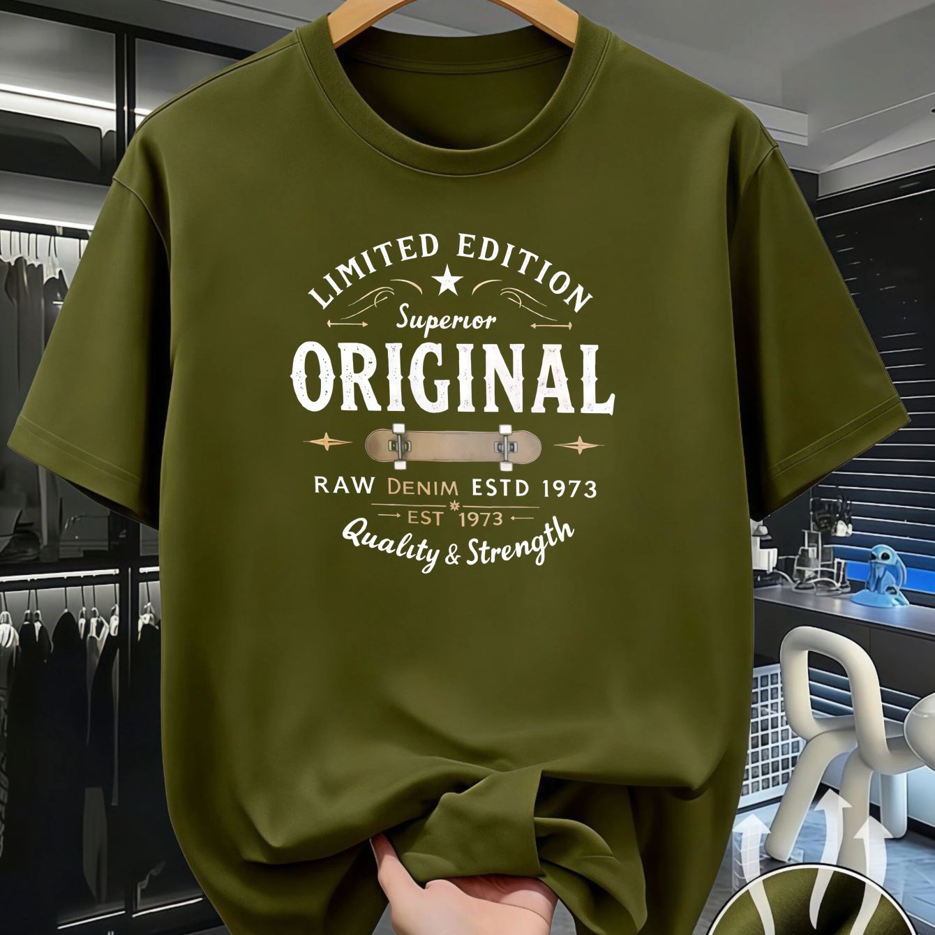 TEMU Men's T-shirt Trend Edition Denim Est 1973 Fashion Comfortable And Breathable Must-have For Spring And Summer Trendy Clothing