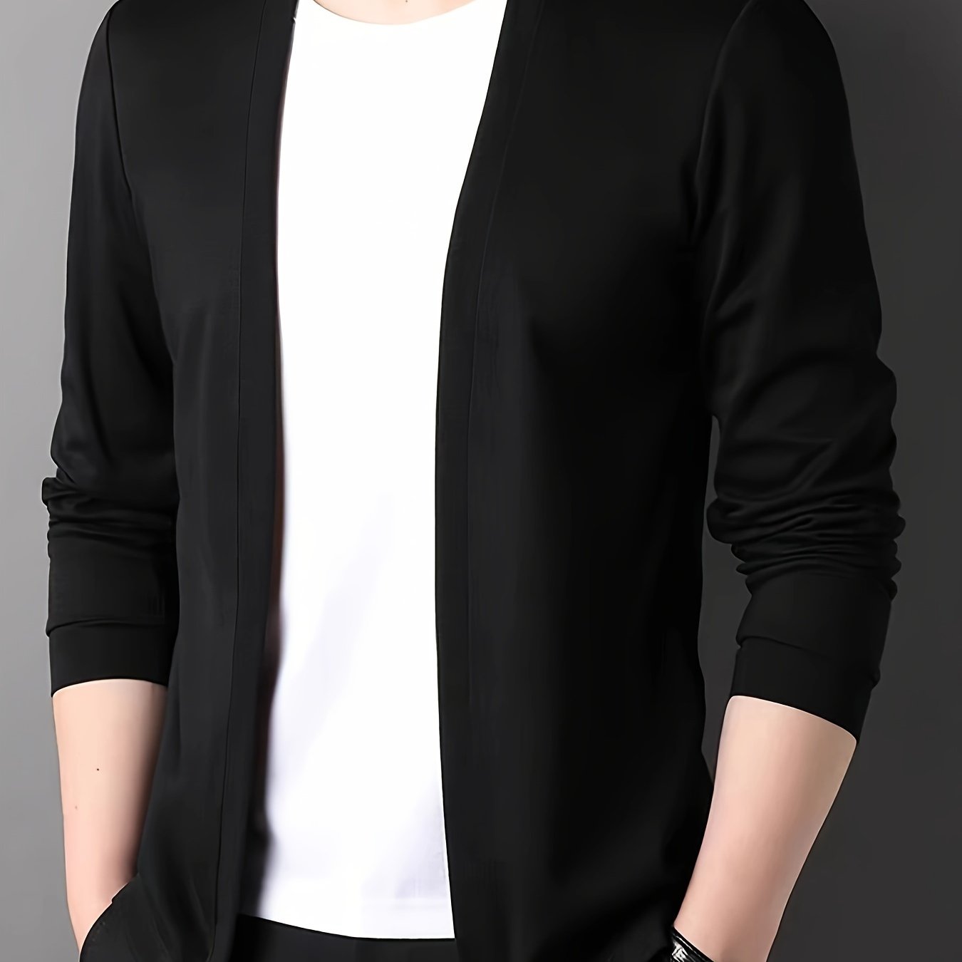 TEMU Men' Knitted Cardigan, Casual Breathable Long Sleeve Slim-fit Open Front Sweater For Outdoor Activities
