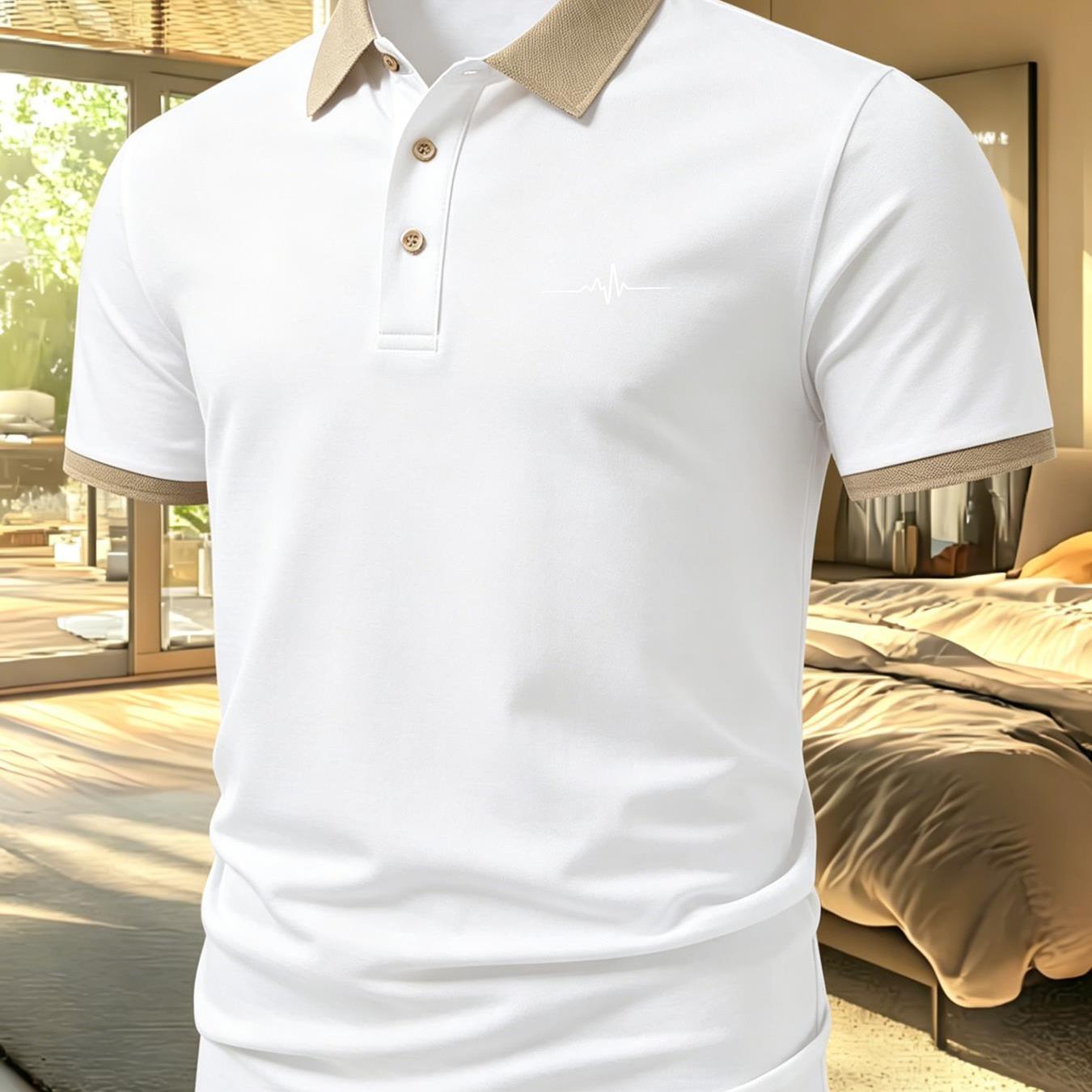 TEMU Ecg Pattern Print High-end Men's Summer Shirt Golf Shirt, Soft, Comfortable, And Breathable Fabric, For Outdoor Sports Or Daily Men's , A
