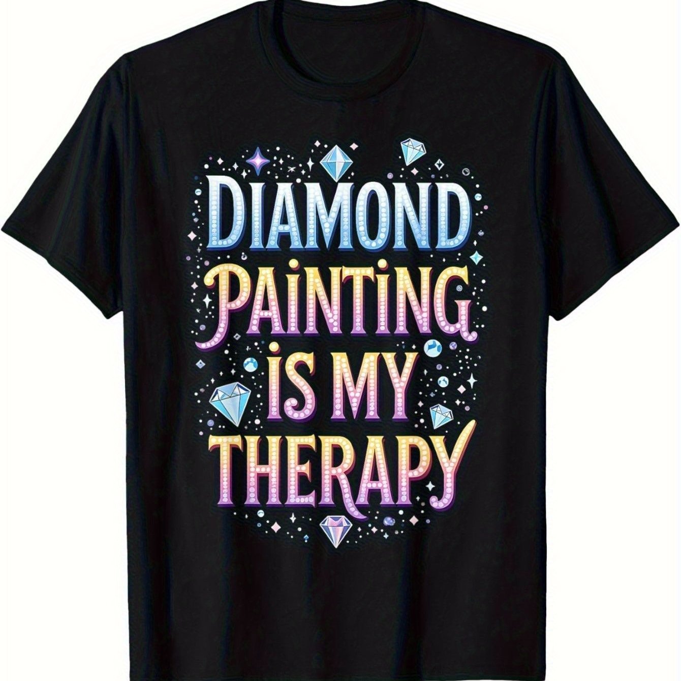 TEMU This Graphic T-shirt Features A Sparkling Gemstone Design Related To Men's Diamond Painting, Perfect For Hobby Enthusiasts. It Has A Soft Crew