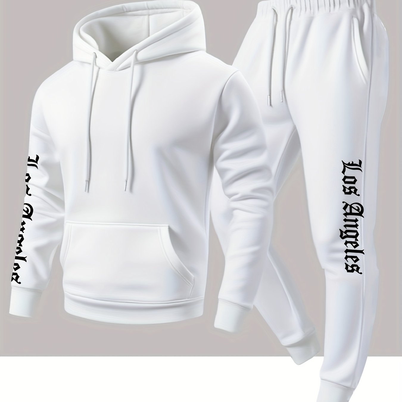 TEMU Conjunto deportivo casual de moda para hombre con estampado de de fuente : sudadera con capucha y pantalones de jogging