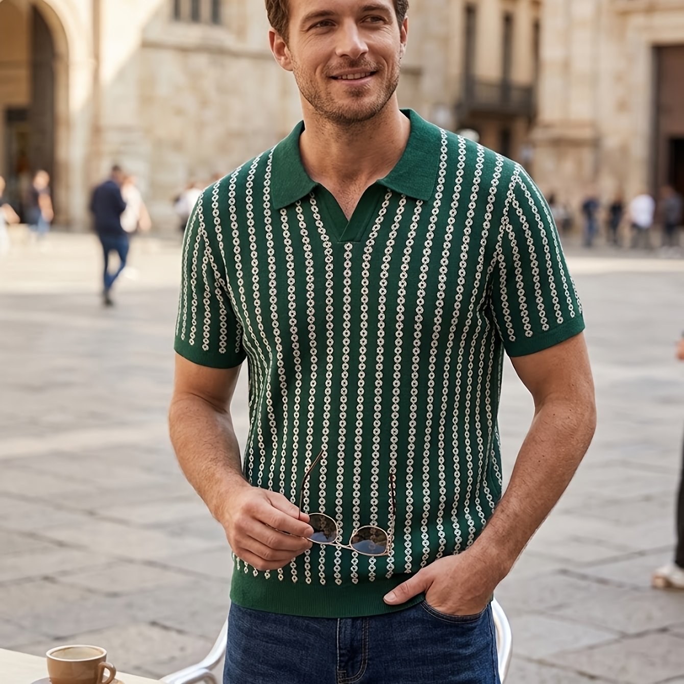 TEMU Men's Knitted Short Sleeve Golf Casual Top