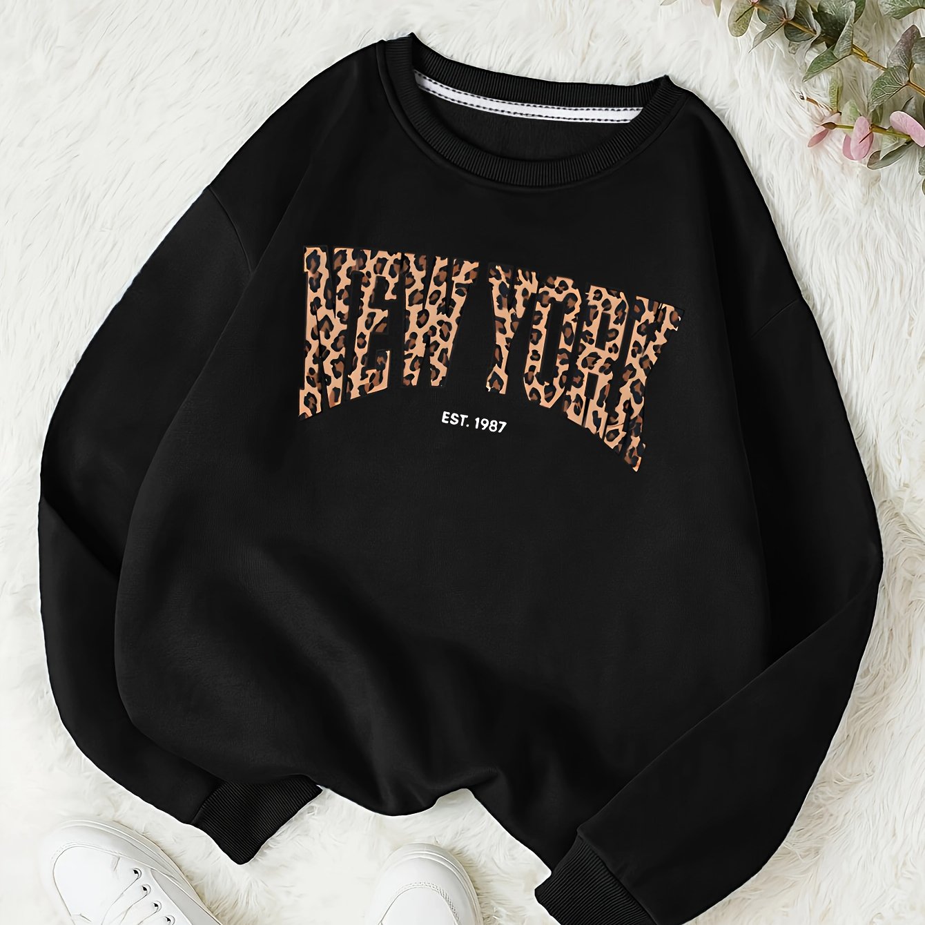 TEMU Fashion Loose Round Neck Pullover Easy Elegant Women's Sweatshirt Top With Print