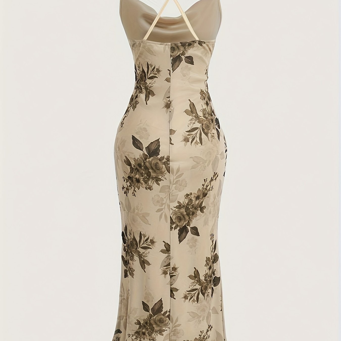 TEMU Vintage Elegant Cocktail Party Spaghetti Strap Printed Mesh Midi Dress For Women