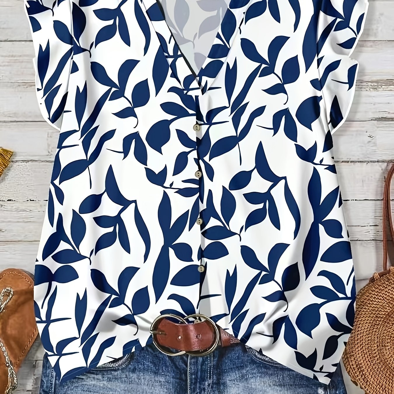 Plus Size, Printed Casual Loose-, Plus-size Women's Clothing, Summer And Autumn Fashion Shirt. Does Not Jeans, Accessories, Or Belts