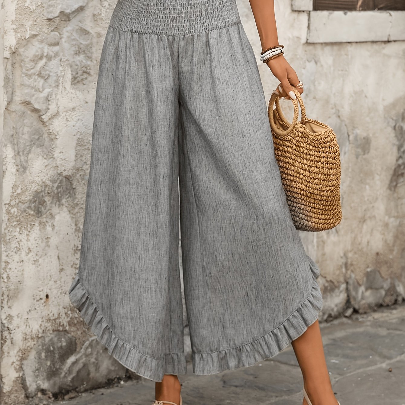 Women's Casual High-waist Solid Color Long Pants Summer Outdoor Outfit Vacation Wide-leg Trousers