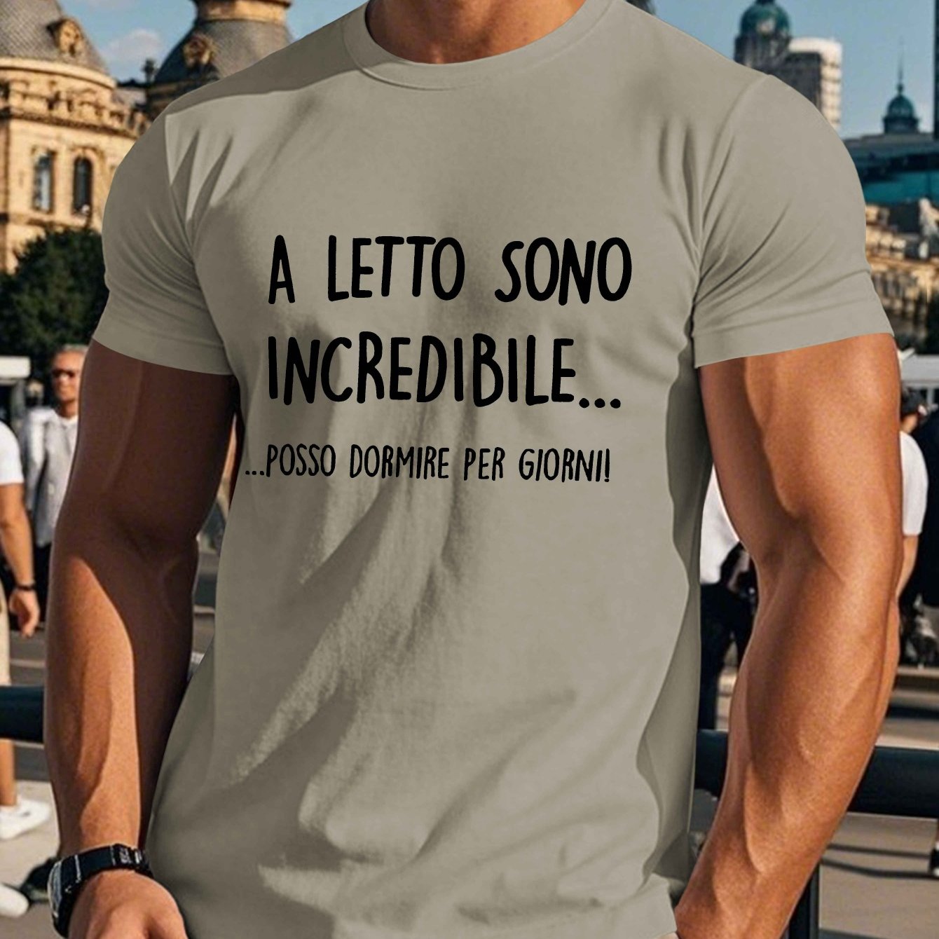 TEMU Men's Funny Italian Graphic T-shirt - Short Sleeve, Round Neck, Polyester, Summer Casual Top