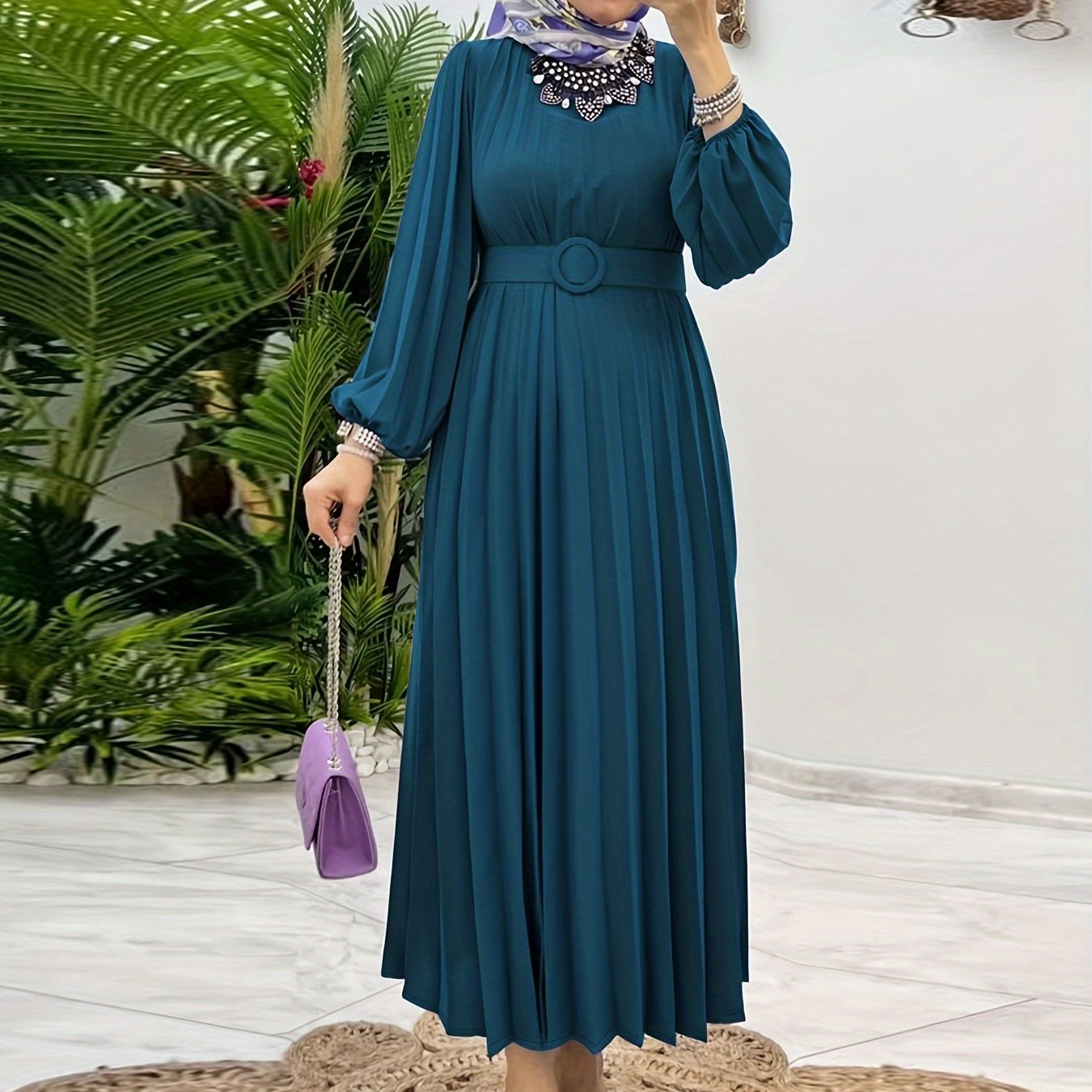 Women's Middle Eastern Solid Color Elegant Dress (headscarf Not Included)