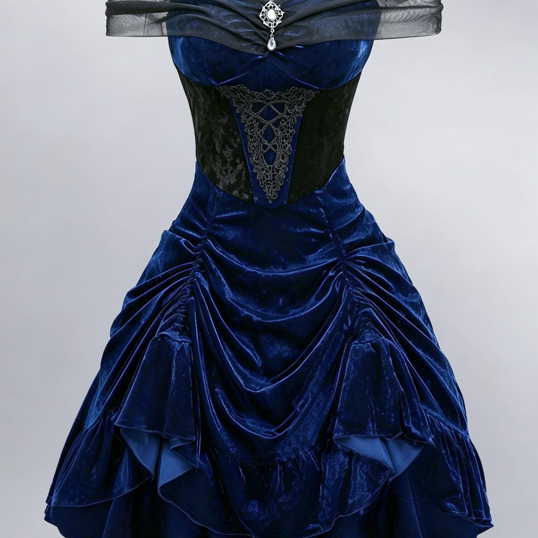 TEMU Robe longue vintage en velours à épaules dénudées, robe évasée style cour européenne à épaules dénudées et taille cintrée, robe de soirée
