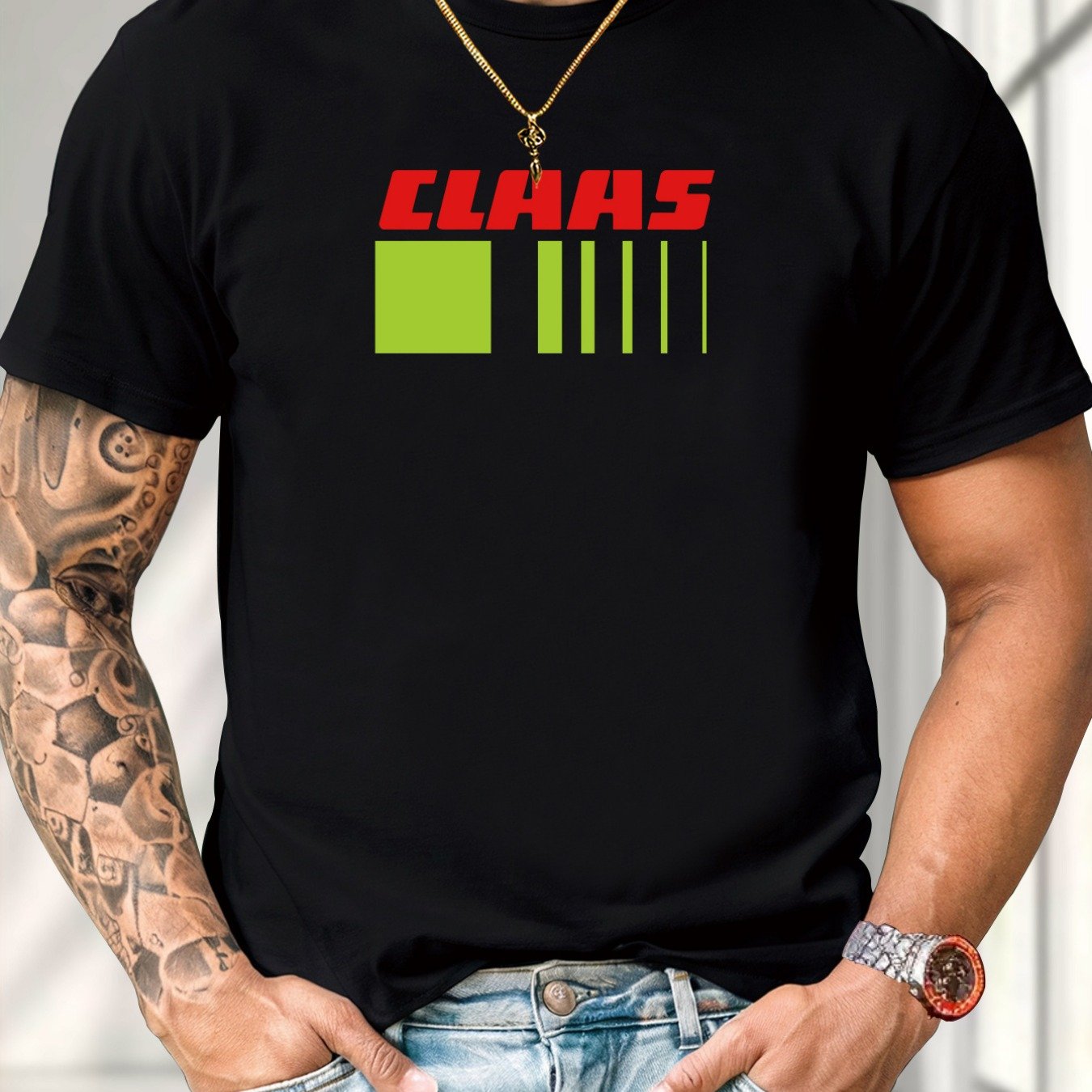 Image of Claas Logo Agricultural Apparel - Heavy-duty 100% T-shirt, Red & Green Graphic Tee, Sizes S-3xl For Tractor , , Agriculture Events - Farm Clothing, Casual Wear, Casual Crop Tee, Loosefitting Shirt