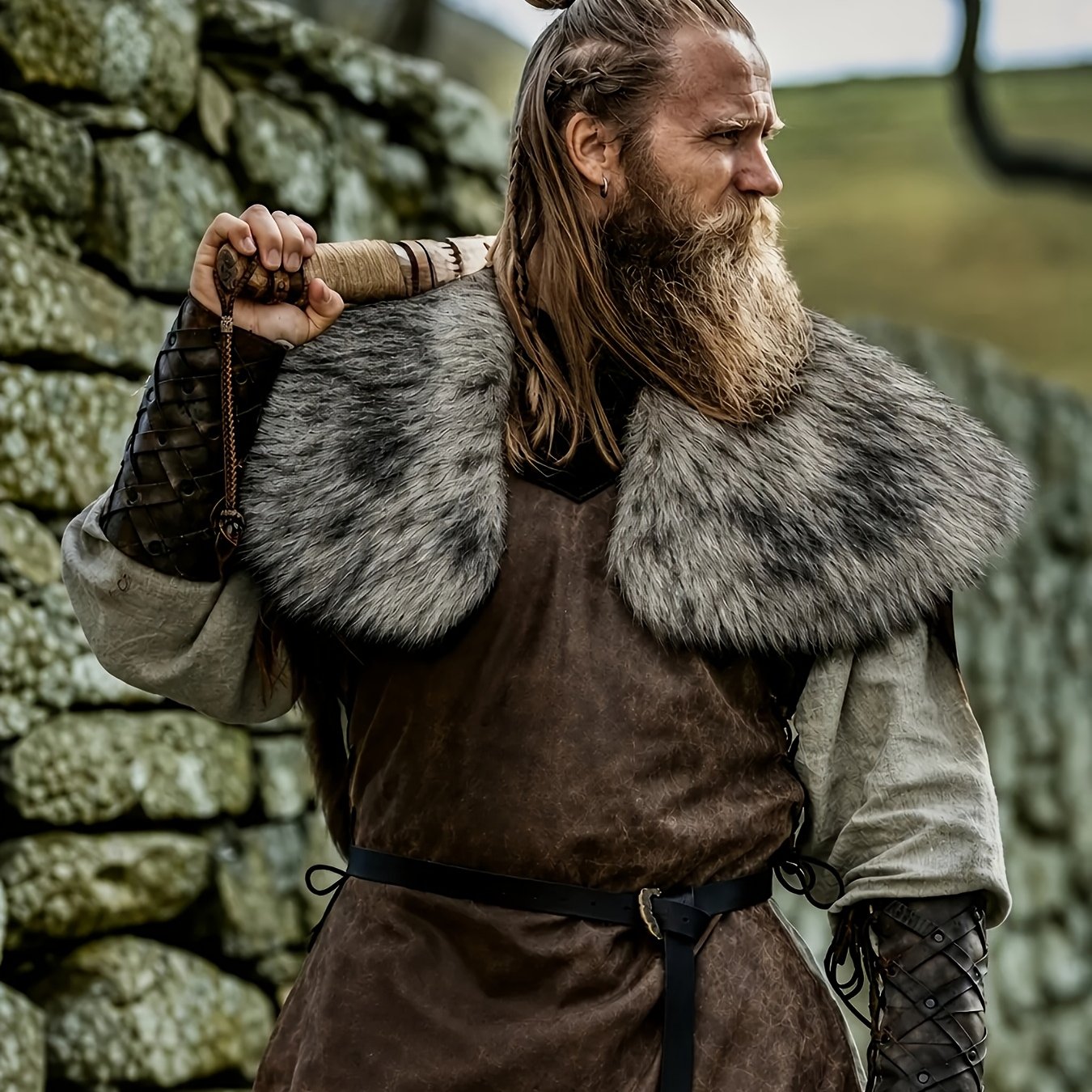 TEMU Capuche de roi Viking avec col pour costume de cosplay halloween et LARP de médiévale et d'hiver