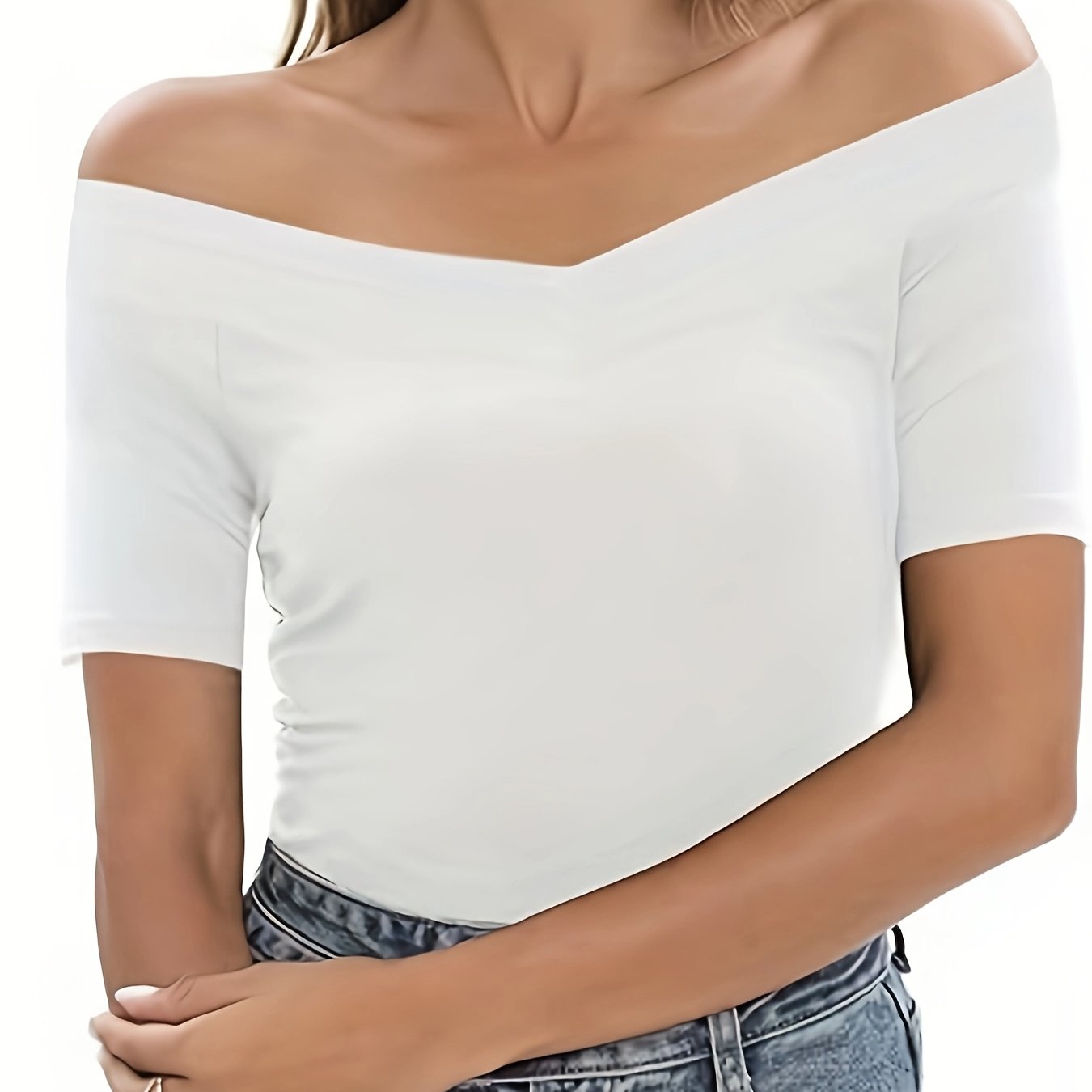 E-shop Doppel-V-Ausschnitt Kurzarm Damen Freizeit Sport T-Shirt für vorne und hinten