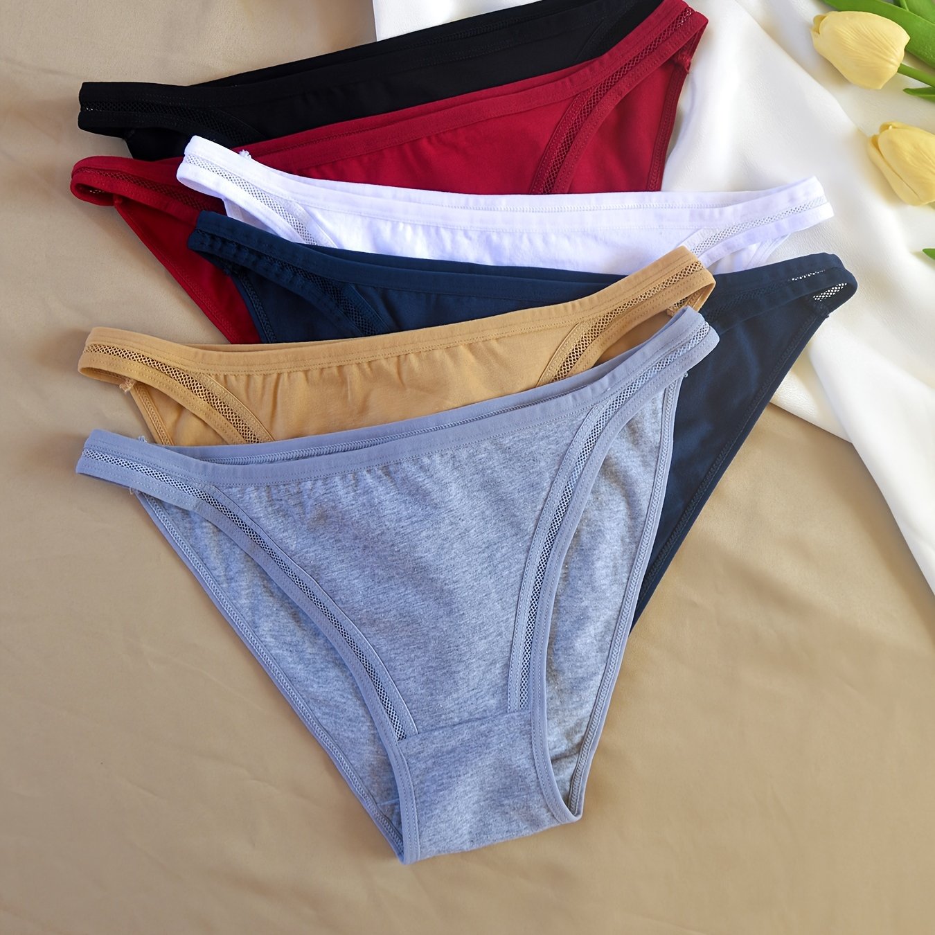 Image of 6-pack Women's Semi-hip-hugging Breathable Sexy Pure Low-waist Panties, Simple And Girly Bikini-style Thin Strap Triangle Underwear