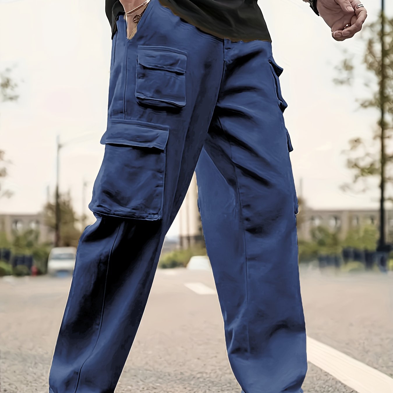 TEMU Men's Multi-pocket Cargo Pants For Spring And Autumn, Featuring A Fashionable Loose Fit And Durable Casual Work Trousers, Ideal For Outdoor