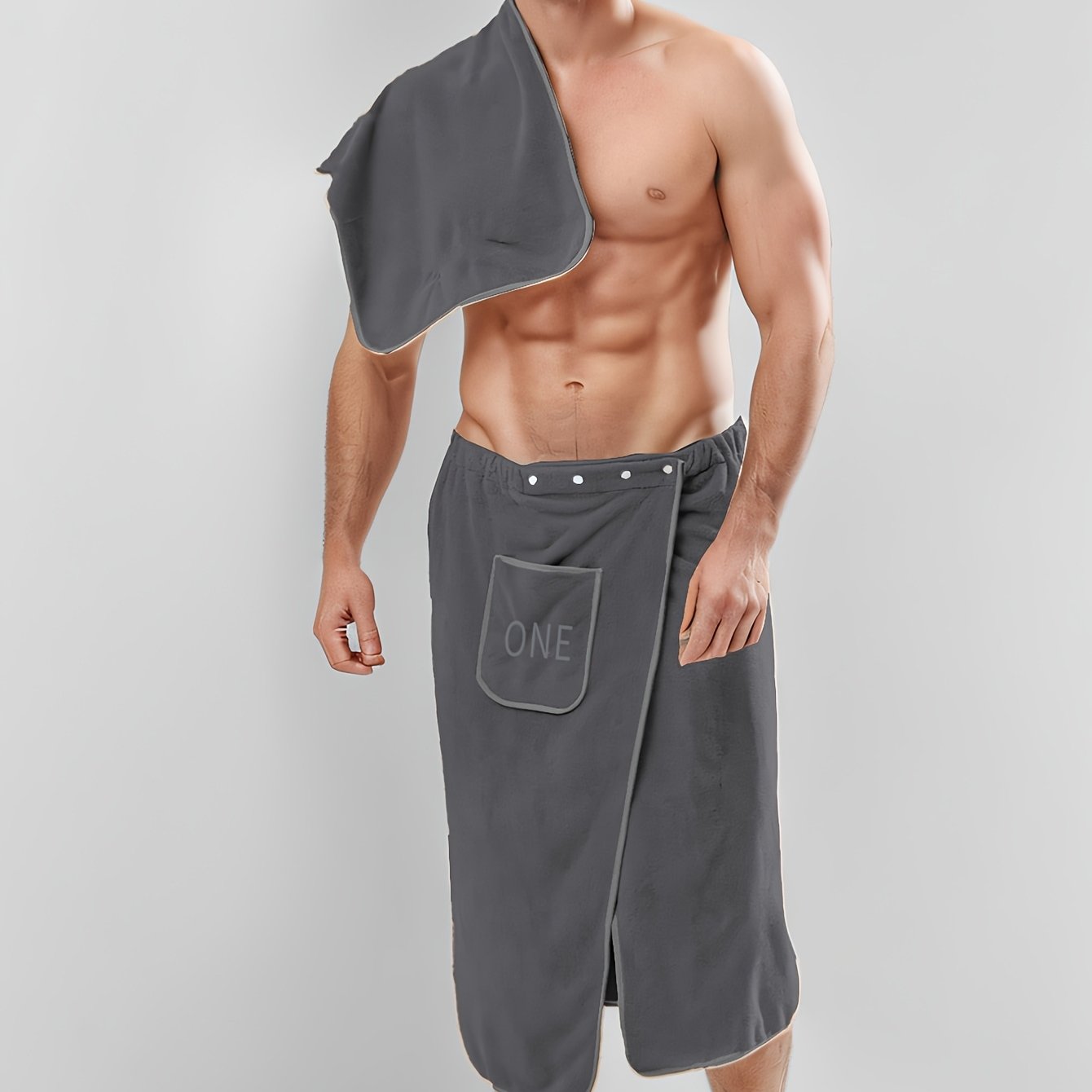 Image of Men's Bathrobe Pajamas Wearable Towel Soft Microfiber Towel Quick-dry Bathrobe Nightgown With Towel Combination (2pcs Towel And Towel) (suitable For S-m-l-xl)