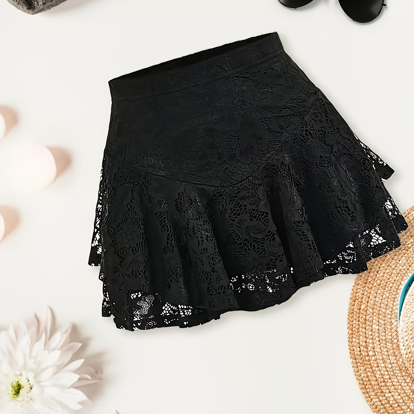 TEMU A Versatile Black Skirt With Cut-out Details