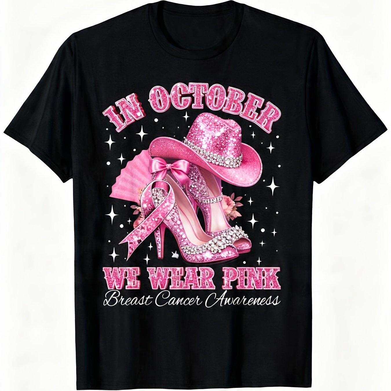 TEMU In October We Don As A To Breast This Casual Shortsleeve Crew Neck Tee Of Offering Perfect For Summer It A Gr2retro Casual Short-sleeved T-shirt