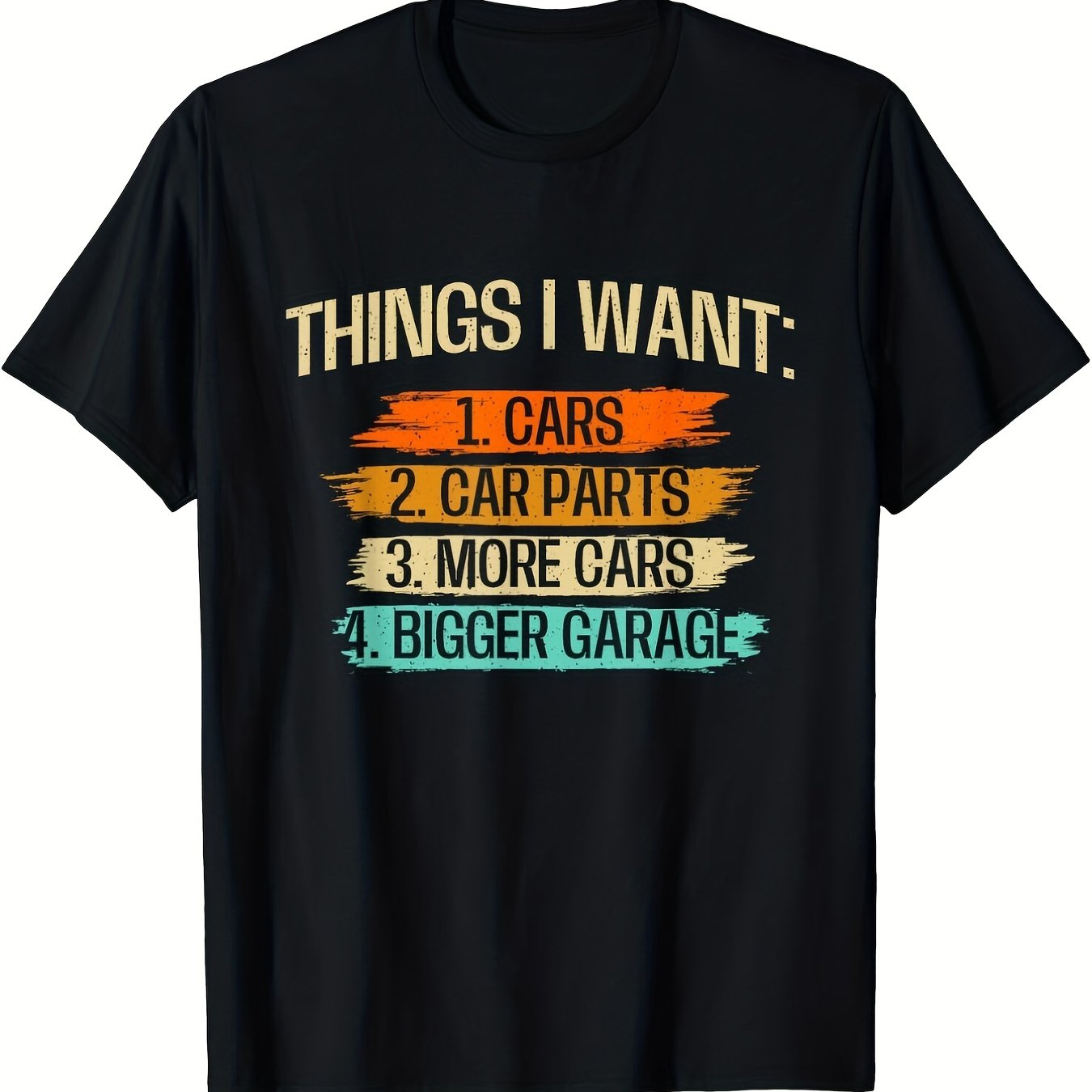 Unisex 'things I Desire - Car Parts Lover' T-shirt, Humorous Graphic Tee, Black With Vibrant Stripes & Pattern - Ideal Present For Men And Women, Mechanic Tee, Seasonal Casual And Stylish For Men