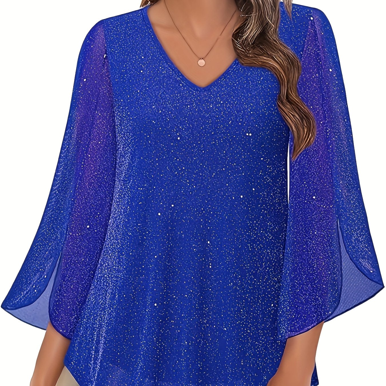 Image of Plus Size - Plus Size - Plus Size Women's Sleeve V-neck Blouse