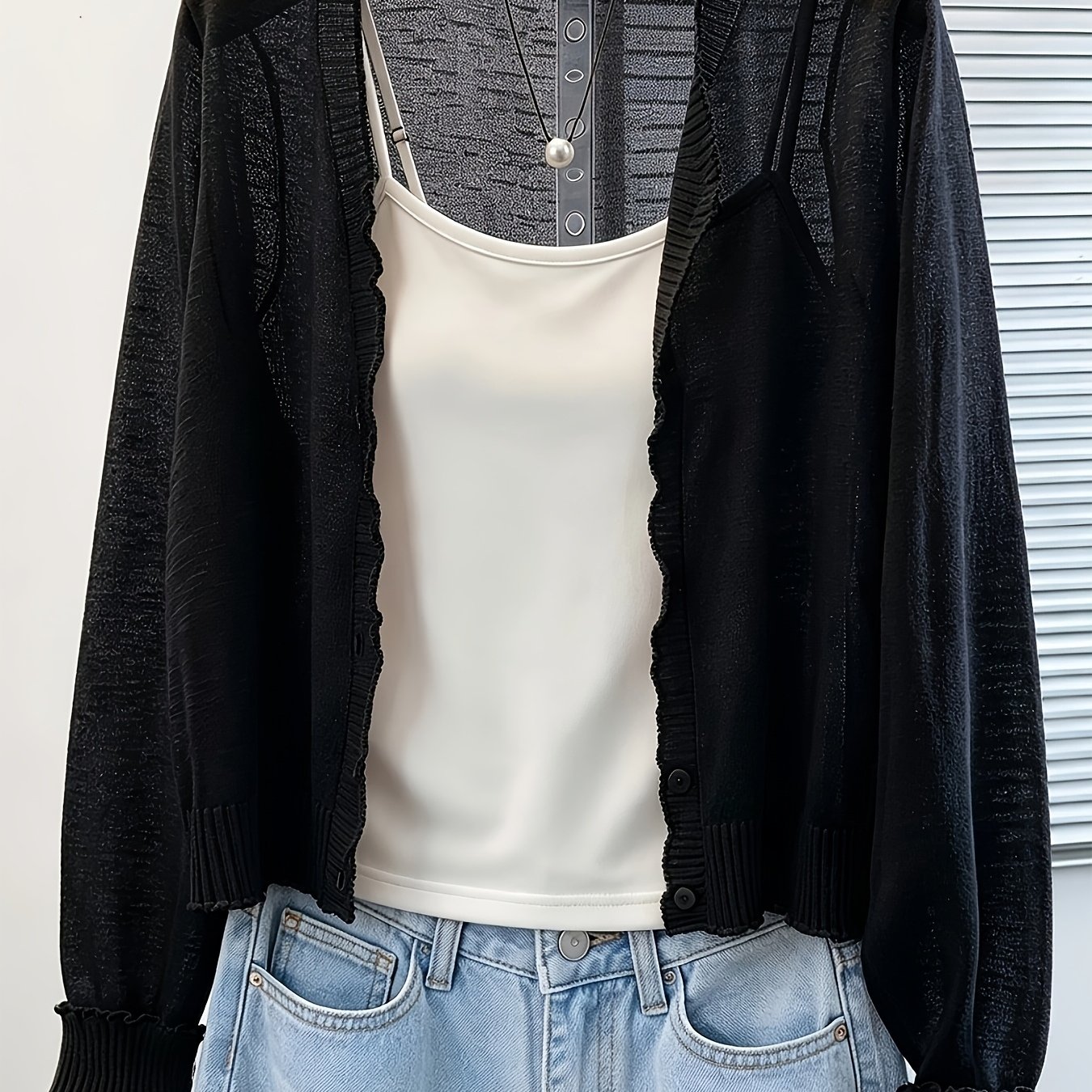 TEMU Women's Summer Thin Cardigan, Trim Open Front Long Sleeve Short Jacket, Lightweight Sunscreen Casual Cover-up