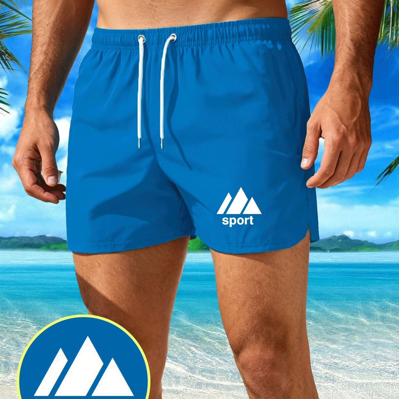 TEMU Men's Lightweight Quick-dry Beach Shorts With Elastic Drawstring Waist, Stylish Tropical Print, Suitable For Swimming Hiking And Summer Outdoor