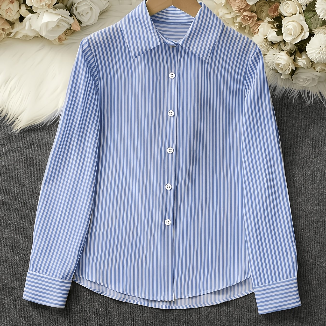 TEMU Elegant Special Edition Women's Shirt - Long Sleeve Button-up, Classic Collar, Medium Stretch And Machine Washable, Suitable For Office, , Or