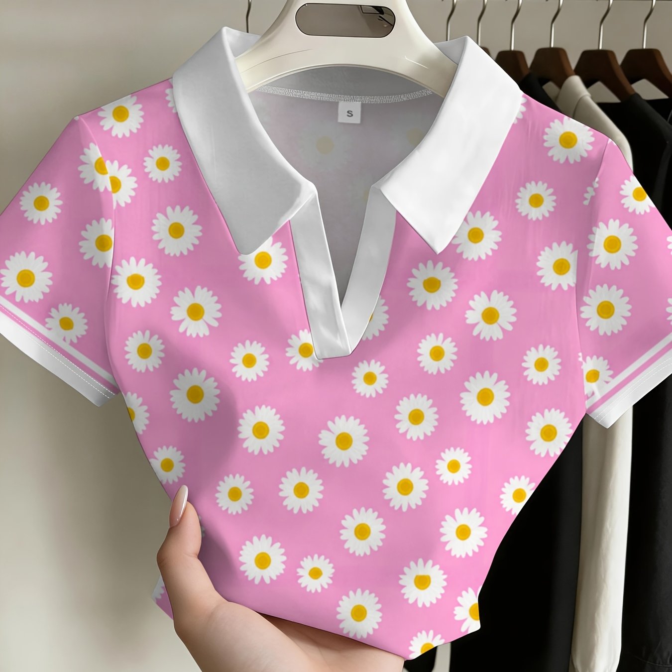 TEMU Print Women's Shirt Fresh Cute Daily Wear Versatile Fashion Top Summer Women's Clothing Comfortable Breathable Dynamic Model
