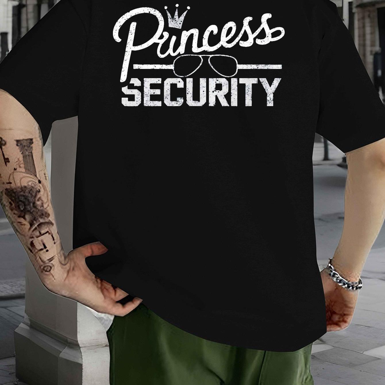 Image of S Funny Novelty T-shirt - Princess Security Back Print With & Slogan, Oversized Casual Short Sleeve Round Neck Tee For Summer, Parties & Casual Attire - Humorous Gift For ()