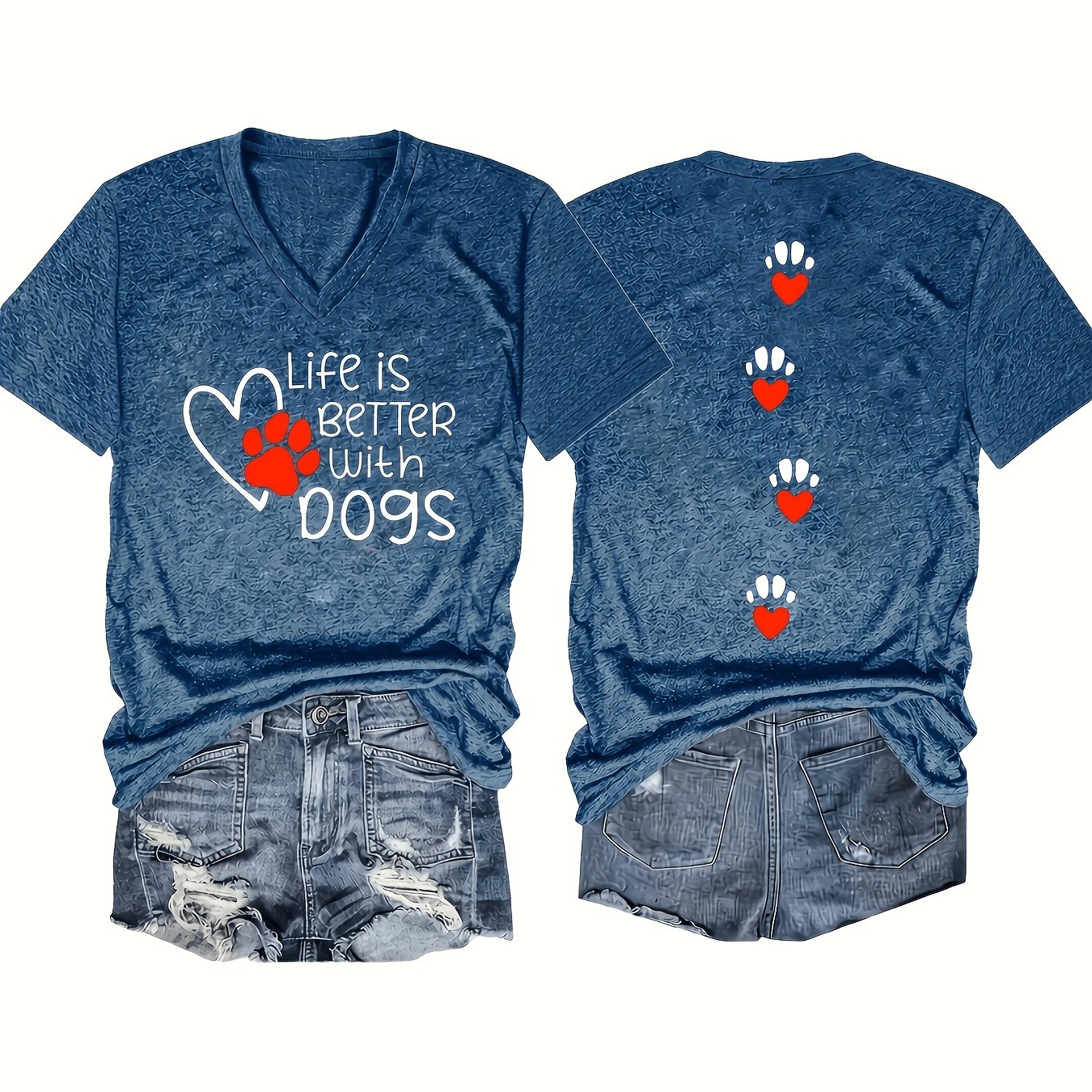 Image of 2024 Cross-border Western Women's Clothing, V-neck Short Sleeve Casual Loose Top Base Layer Short Sleeve T-shirt