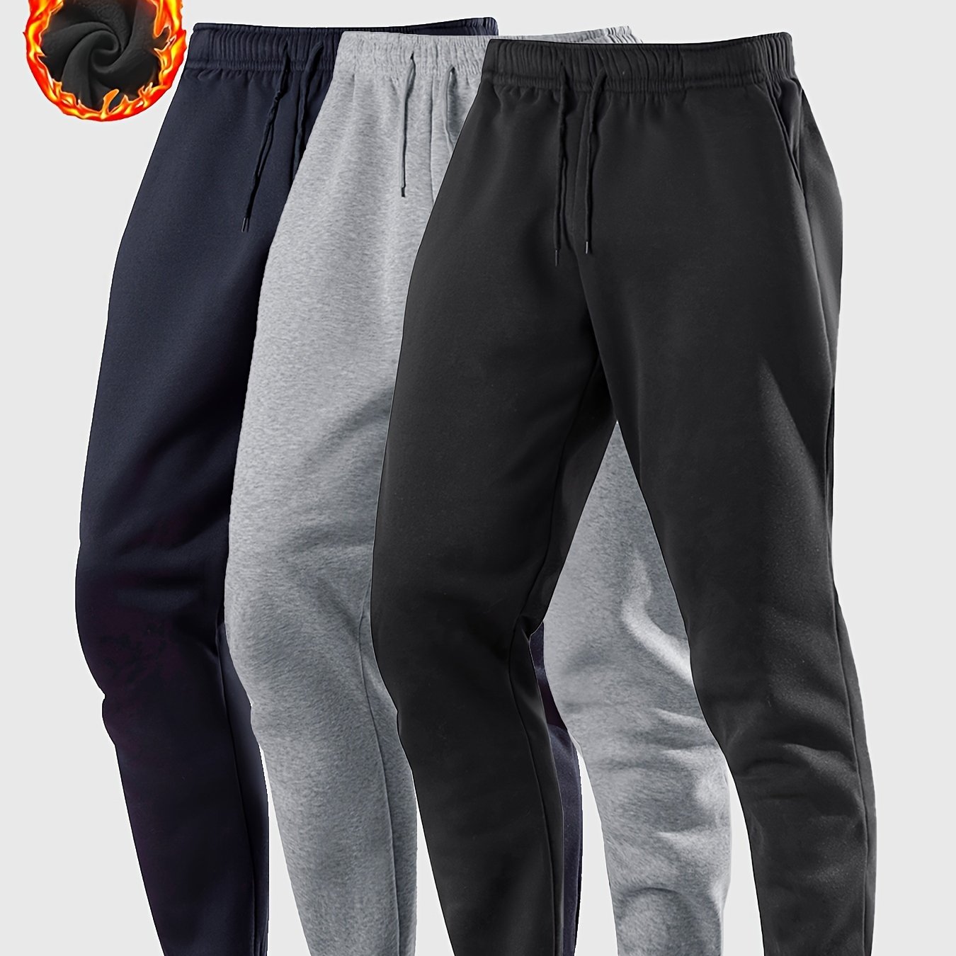 Image of Men's Athletic Long Pants 3pcs Set Autumn Winter Men's Casual Sports Sweatpants Running Trousers Casual Men's Athletic Long Pants Solid Color Sweatpants