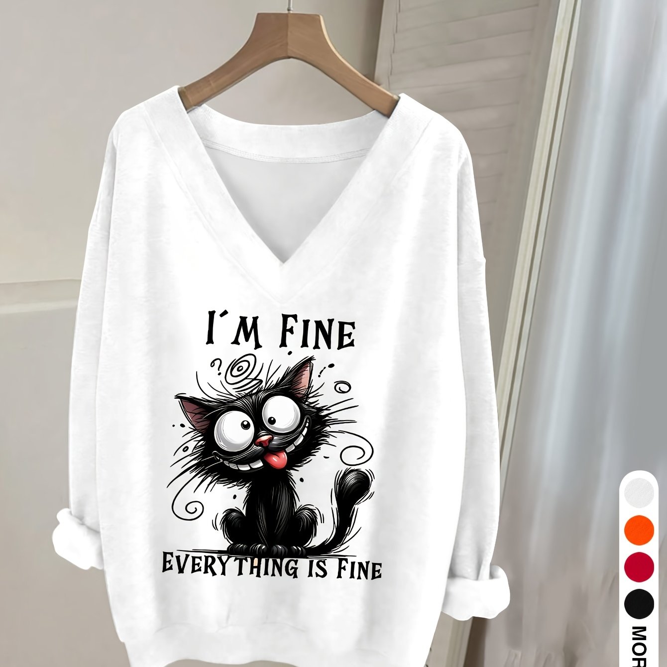 TEMU 0913 Wild Mugwort, A Casual V-neck Long-sleeved Sweatshirt, Letter Print, Women's Clothing, Long-sleeved T-shirt, Long-sleeved Top, Fashion Top