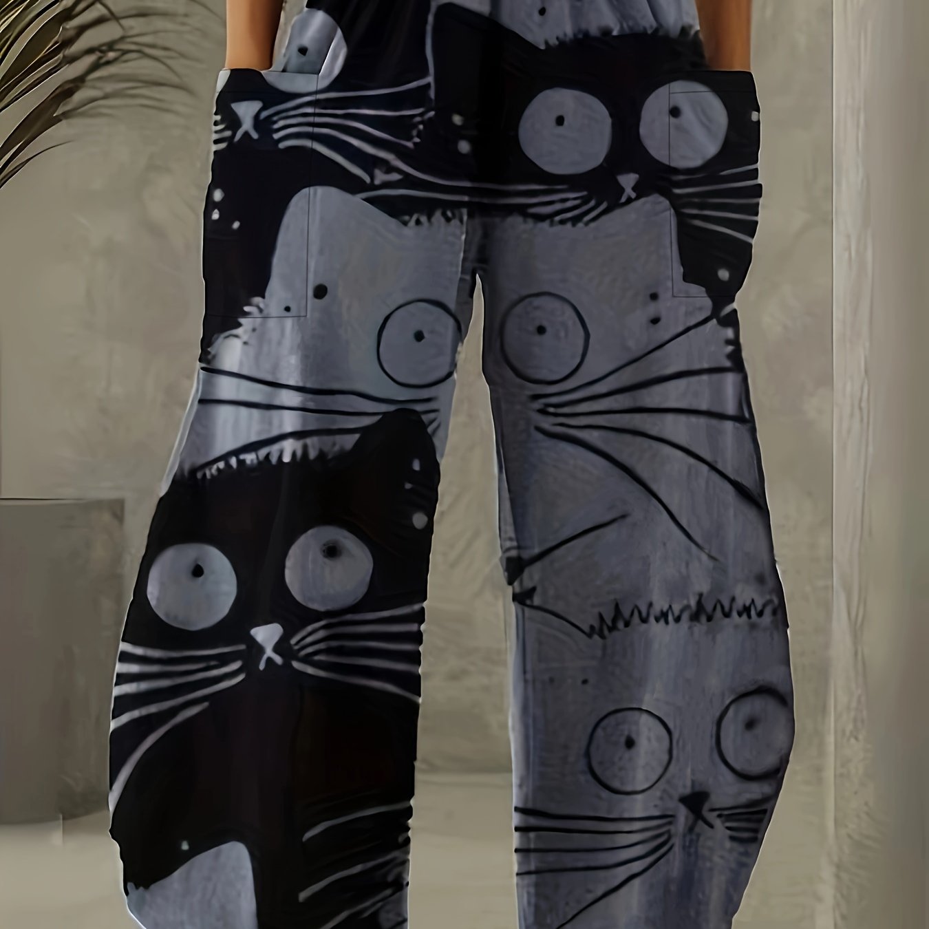 TEMU Graffiti Print Wide Leg Pants, Pantalones De Verano Casuales Con Cintura Elástica Y Bolsillos, Ropa De Mujer