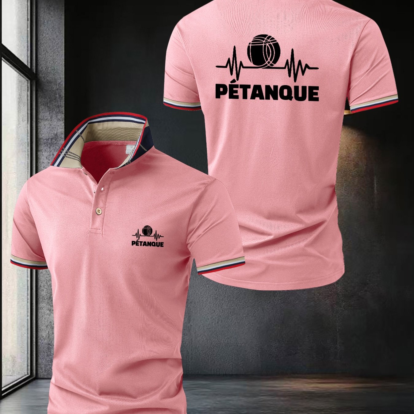 TEMU Men's Short Sleeve Single-button Shirt, Casual Leisure , Breathable Short Sleeve Top, Petanque Print, Suitable For Outdoor Golf, Tennis, Golf